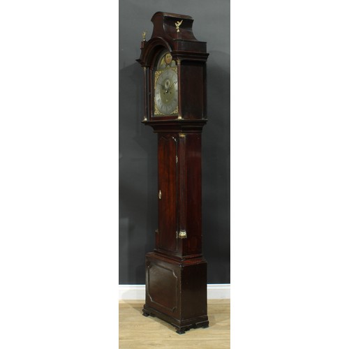 1086 - A George III mahogany longcase clock, 34cm arched brass dial inscribed Thos Ogden, Halifax, silvered... 