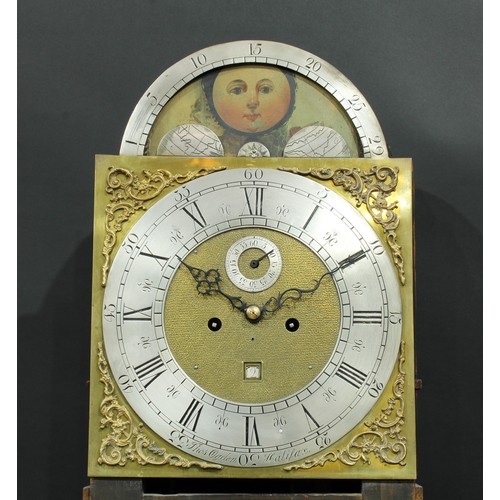 1086 - A George III mahogany longcase clock, 34cm arched brass dial inscribed Thos Ogden, Halifax, silvered... 