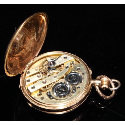 320 - A 14ct gold open face pocket watch, gold foil dial decorated with flowering foliage, the chapter rin... 