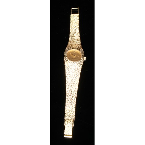 336 - An 18ct gold lady's Omega De Ville wristwatch, gold foil dial, baton markers at the quarters, integr... 