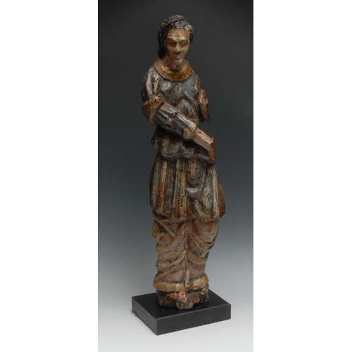 1072 - A Baroque carved and polychrome painted softwood figure, 63cm high, c.1680 - 1720, collector's displ... 