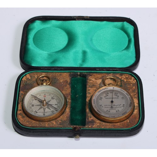 1154 - An early 20th century gilt brass travelling pocket aneroid barometer and compass, 4cm silvered regis... 