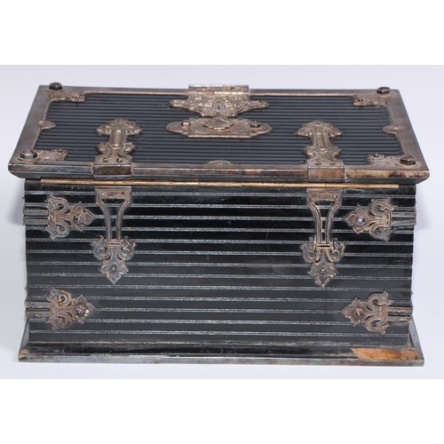 1064 - A 19th century Austrian Gothic Revival silver plate mounted ebonised coffre fort strong box, by Stam... 