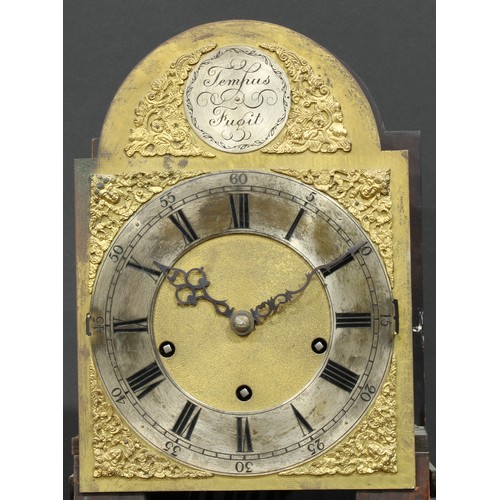 1301 - A George III Revival walnut dwarf longcase clock, 20cm arched brass dial, silvered chapter ring insc... 