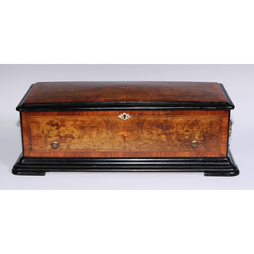 837 - A 19th century rosewood crossbanded walnut rounded rectangular music box, by Paillard Vaucher Fils, ... 