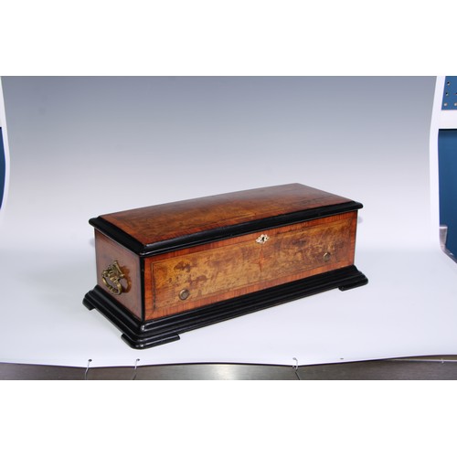 837 - A 19th century rosewood crossbanded walnut rounded rectangular music box, by Paillard Vaucher Fils, ... 