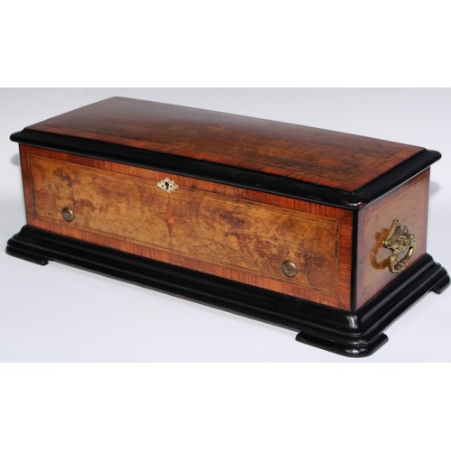 837 - A 19th century rosewood crossbanded walnut rounded rectangular music box, by Paillard Vaucher Fils, ... 