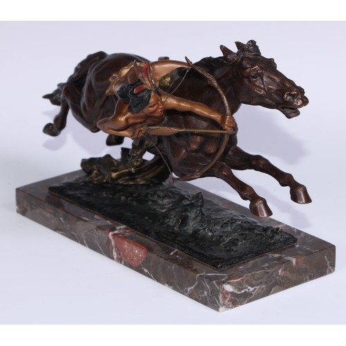 915 - Austrian School (early 20th century), a cold painted bronze, of a Native American brave, his horse a... 