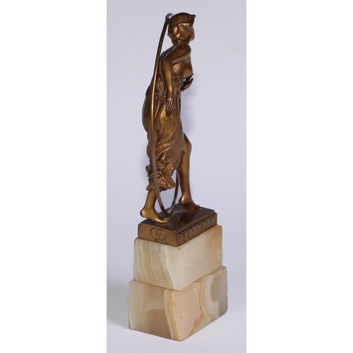 1214 - Georges Morin (1874 - 1950), an Art Deco gilt bronze, Hoop Dancer, signed in the maquette, stepped o... 