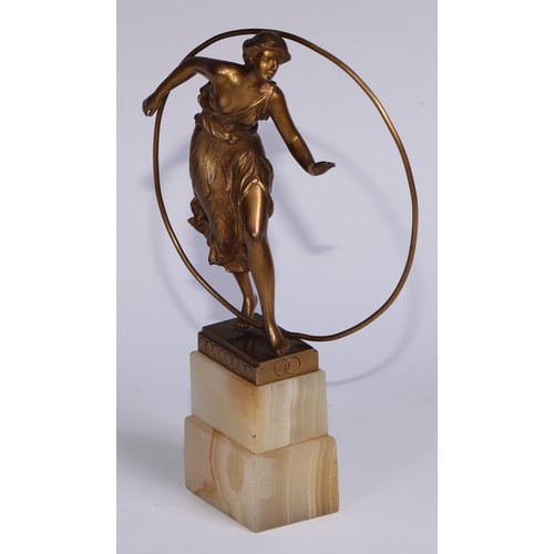 1214 - Georges Morin (1874 - 1950), an Art Deco gilt bronze, Hoop Dancer, signed in the maquette, stepped o... 