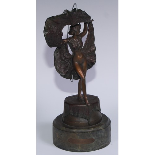 1040 - Franz Xavier Bergmann (Austrian 1861 - 1936), a dark patinated erotic bronze, of an Art Deco dancer,... 