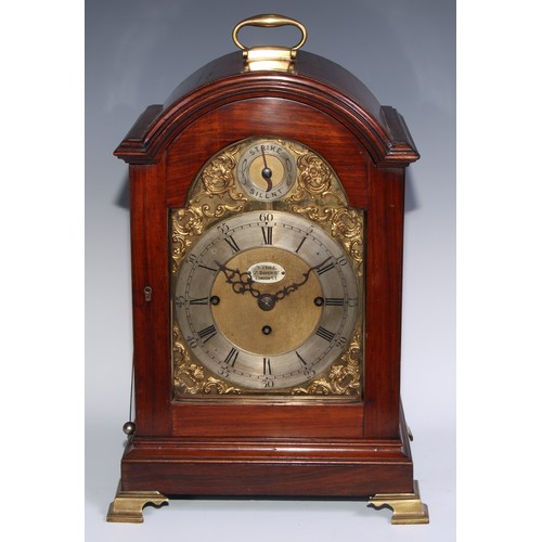 977 - A 19th century rosewood musical repeating bracket clock, 18cm arched brass dial with silvered chapte... 