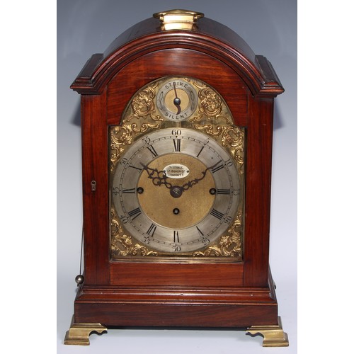 977 - A 19th century rosewood musical repeating bracket clock, 18cm arched brass dial with silvered chapte... 