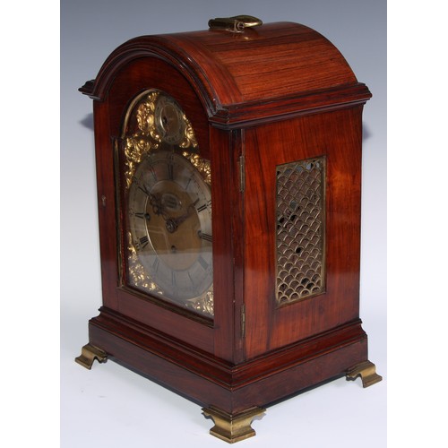 977 - A 19th century rosewood musical repeating bracket clock, 18cm arched brass dial with silvered chapte... 