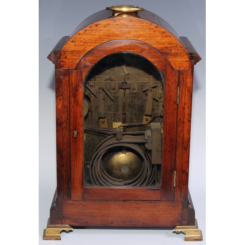 977 - A 19th century rosewood musical repeating bracket clock, 18cm arched brass dial with silvered chapte... 