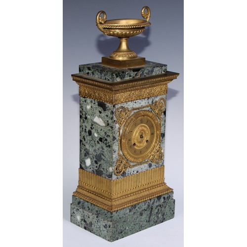 982 - A French Empire gilt bronze mounted green breccia marble mantel clock garniture, 8cm gilt dial inscr... 