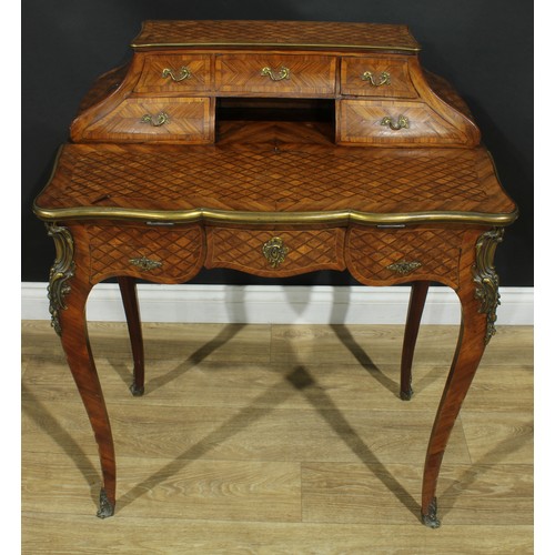 1346 - A Louis XV Revival gilt metal mounted kingwood and parquetry bonheur du jour, in the manner of Josep... 