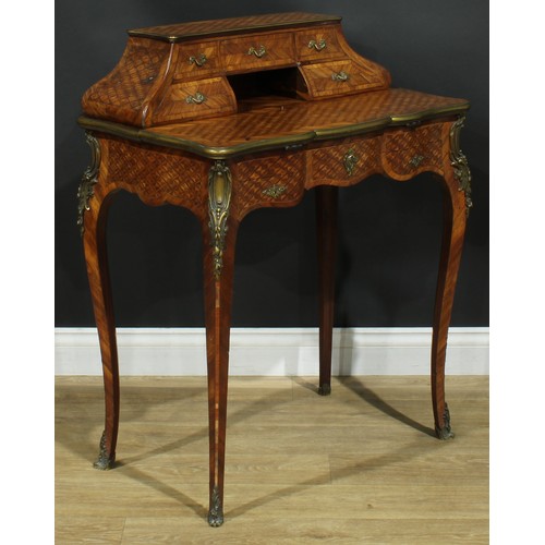 1346 - A Louis XV Revival gilt metal mounted kingwood and parquetry bonheur du jour, in the manner of Josep... 