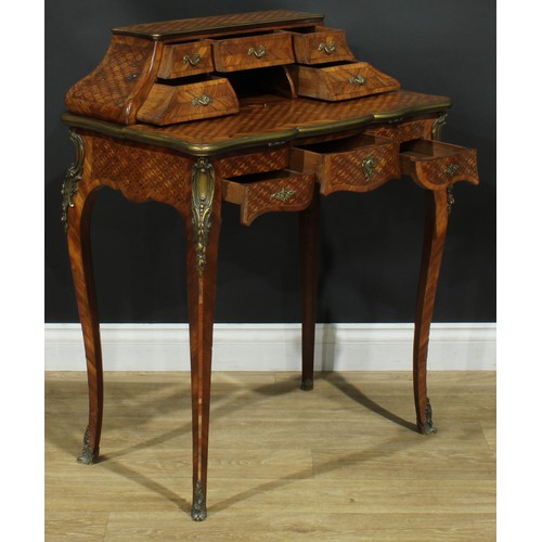 1346 - A Louis XV Revival gilt metal mounted kingwood and parquetry bonheur du jour, in the manner of Josep... 