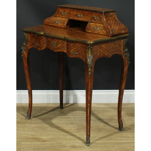 1346 - A Louis XV Revival gilt metal mounted kingwood and parquetry bonheur du jour, in the manner of Josep... 