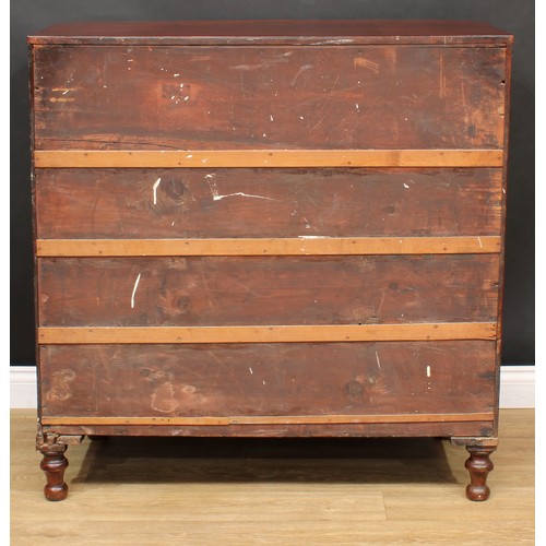 923 - A 19th century mahogany D-shaped chest, possibly Channel Islands, slightly oversailing top with reed... 