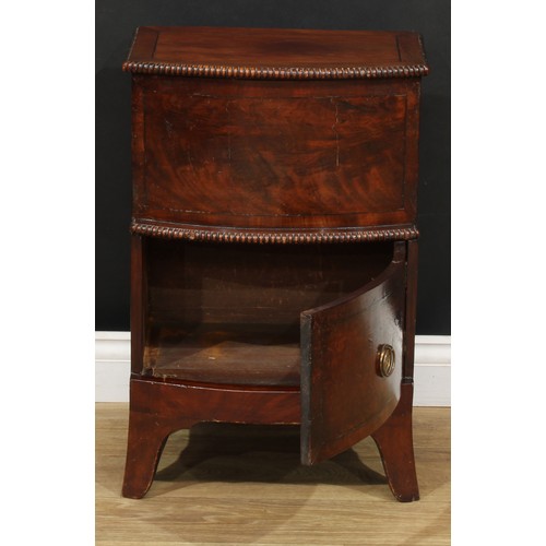 913 - A 19th century mahogany bowfront bedroom cabinet, hinged top with reel-moulded edge above a pot cupb... 