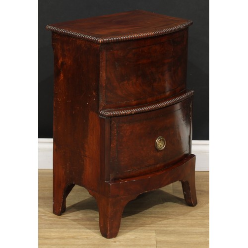 913 - A 19th century mahogany bowfront bedroom cabinet, hinged top with reel-moulded edge above a pot cupb... 