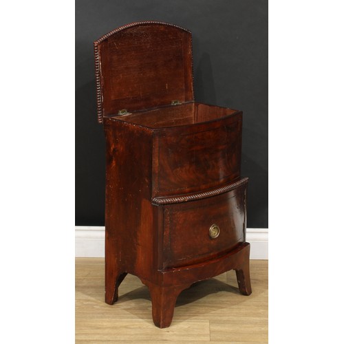 913 - A 19th century mahogany bowfront bedroom cabinet, hinged top with reel-moulded edge above a pot cupb... 