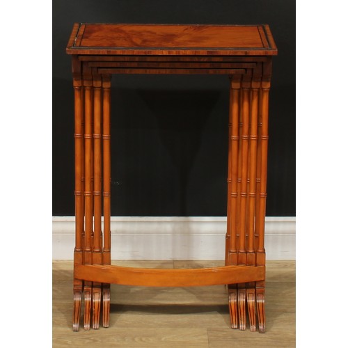 1179 - A George III Revival set of rosewood crossbanded satinwood quartetto tables, each with a rectangular... 