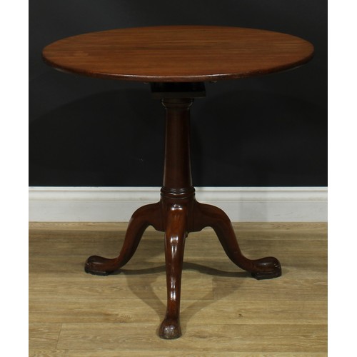 1104 - A George III mahogany birdcage tripod occasional table, one-piece circular tilting top, turned colum... 