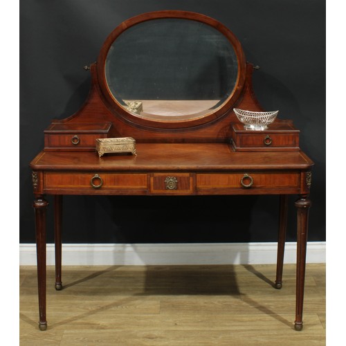 1355 - A Louis XVI Revival satinwood crossbanded coiffeuse or dressing table, the superstructure with bevel... 