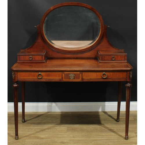 1355 - A Louis XVI Revival satinwood crossbanded coiffeuse or dressing table, the superstructure with bevel... 