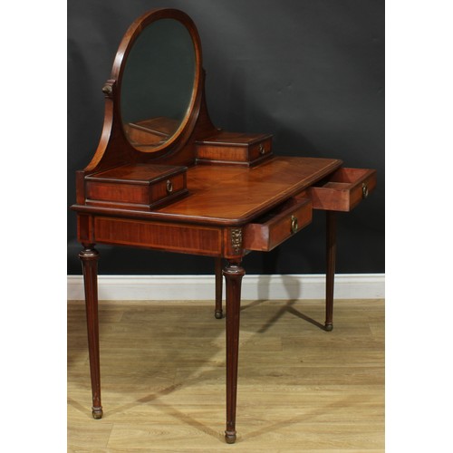 1355 - A Louis XVI Revival satinwood crossbanded coiffeuse or dressing table, the superstructure with bevel... 