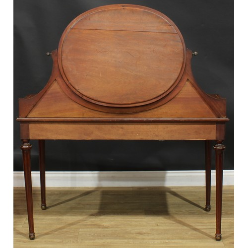 1355 - A Louis XVI Revival satinwood crossbanded coiffeuse or dressing table, the superstructure with bevel... 