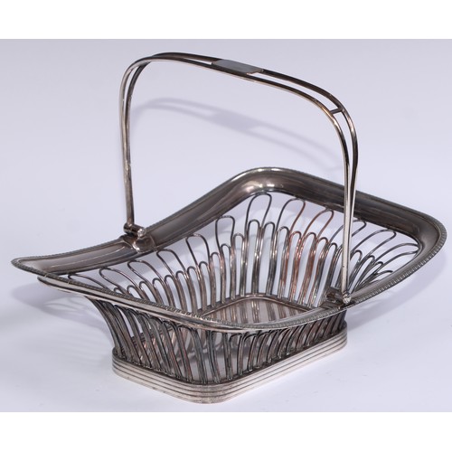 16 - A George III Old Sheffield Plate rope-twist wirework boat shaped cake basket, reeded borders and loo... 