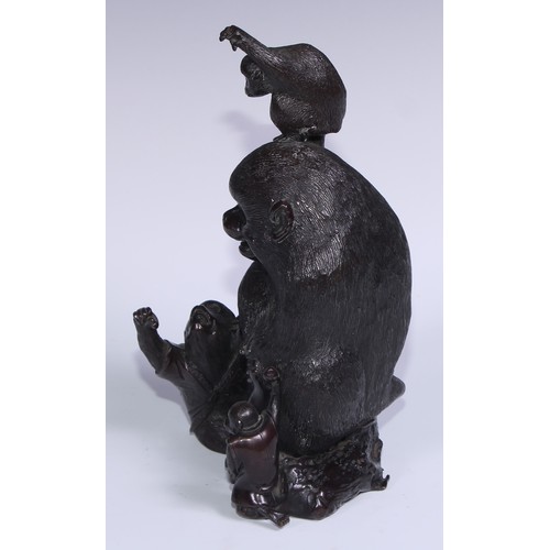 757 - Japanese School (Meiji period), a brown patinated bronze group, of a monkey and young, clambering pl... 