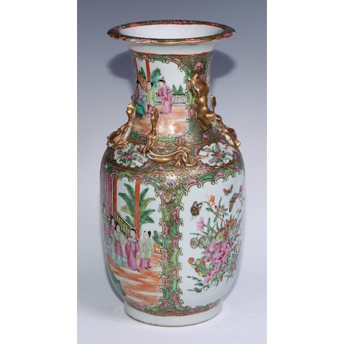 764 - A Cantonese famille rose ovoid vase, brightly painted with Chinese figures, butterflies, flowers and... 