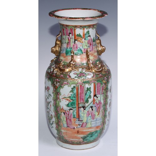 764 - A Cantonese famille rose ovoid vase, brightly painted with Chinese figures, butterflies, flowers and... 