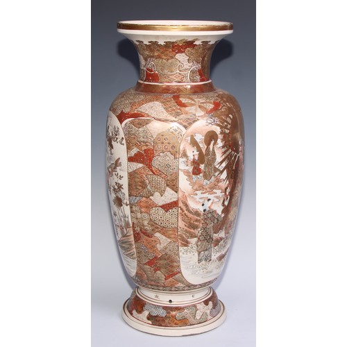 776 - A large Japanese satsuma ovoid vase, painted and gilt with figures, to verso with birds and a cage o... 