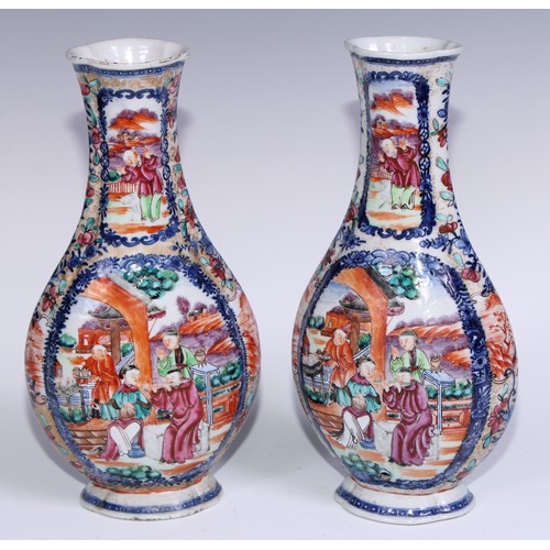 780 - A pair of Chinese flatenned ovoid vases, painted in polychrome with Mandarins and attendants, in a p... 