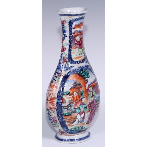 780 - A pair of Chinese flatenned ovoid vases, painted in polychrome with Mandarins and attendants, in a p... 