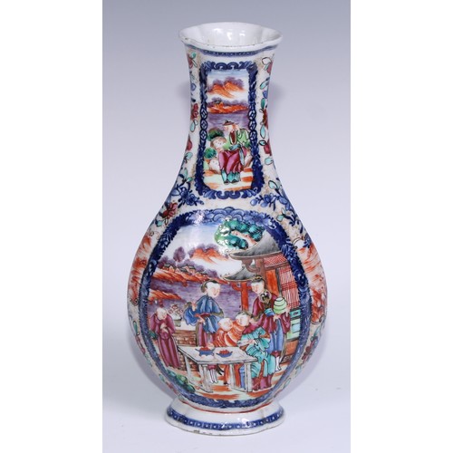 780 - A pair of Chinese flatenned ovoid vases, painted in polychrome with Mandarins and attendants, in a p... 