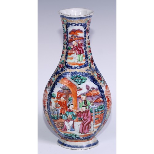 780 - A pair of Chinese flatenned ovoid vases, painted in polychrome with Mandarins and attendants, in a p... 