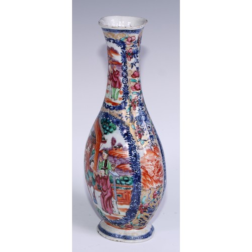 780 - A pair of Chinese flatenned ovoid vases, painted in polychrome with Mandarins and attendants, in a p... 