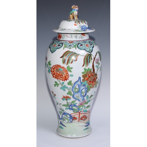 771 - A large 19th century baluster vase, painted in polychrome enamels and gilt with flowers, prunus, lot... 