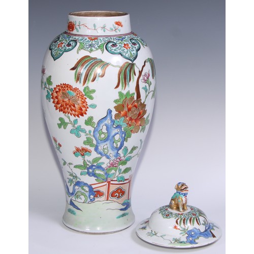 771 - A large 19th century baluster vase, painted in polychrome enamels and gilt with flowers, prunus, lot... 