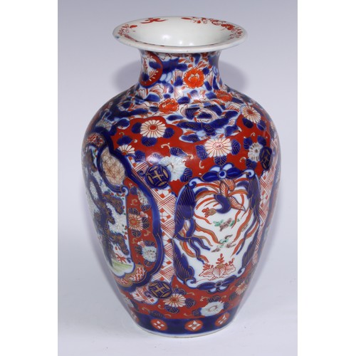 766 - A Japanese ovoid vase, painted in the Imari palette, 27cm high, Meiji period