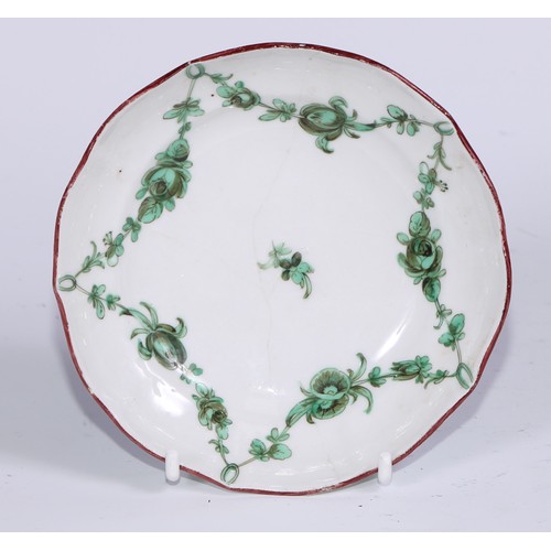 469 - A Worcester Old Star Japan pattern shaped circular teapot stand, 14cm diam, fret mark, c.1770; a Bri... 