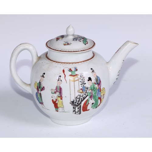 433 - A Worcester Chinese family pattern globular teapot, decorated in polychrome picked out in gilt, 21cm... 