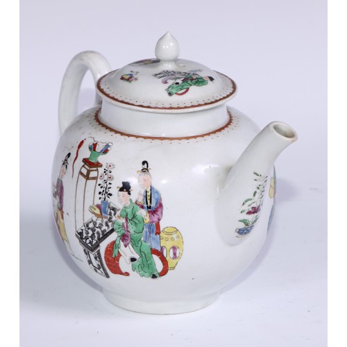 433 - A Worcester Chinese family pattern globular teapot, decorated in polychrome picked out in gilt, 21cm... 